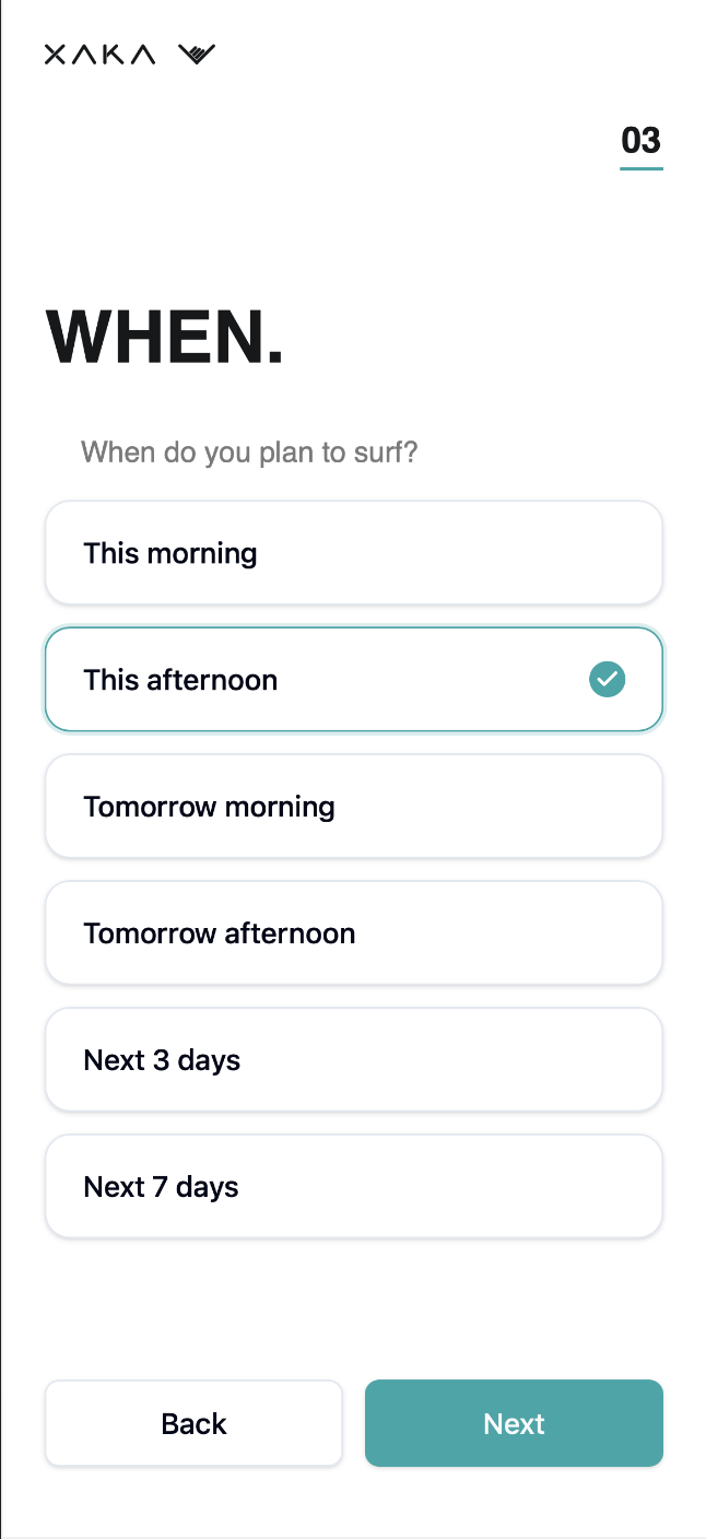 XAKA location selection screen